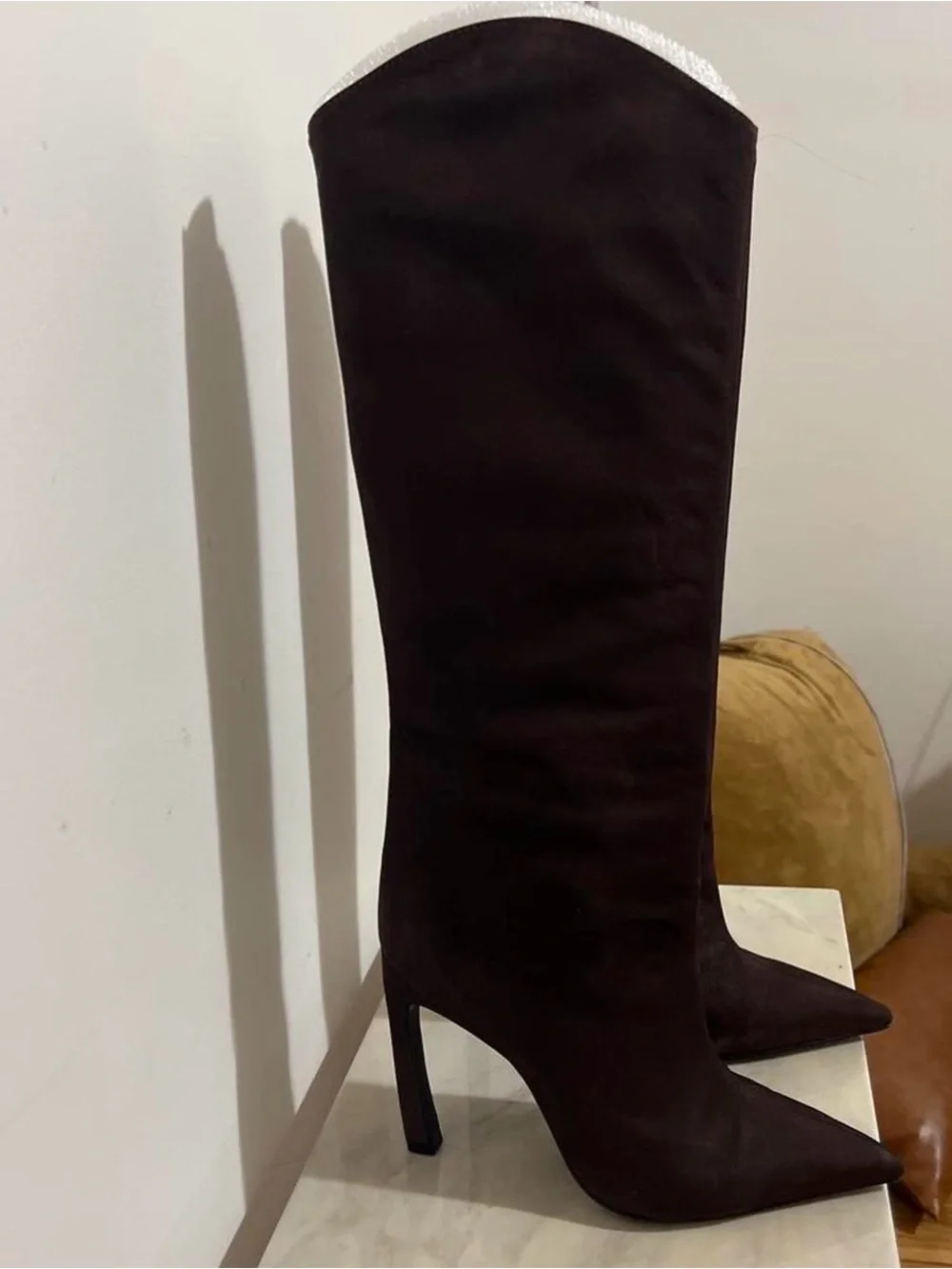 SCHUTZ Over-the-Knee Pointed-Toe Stiletto Boots in Dark Brown
